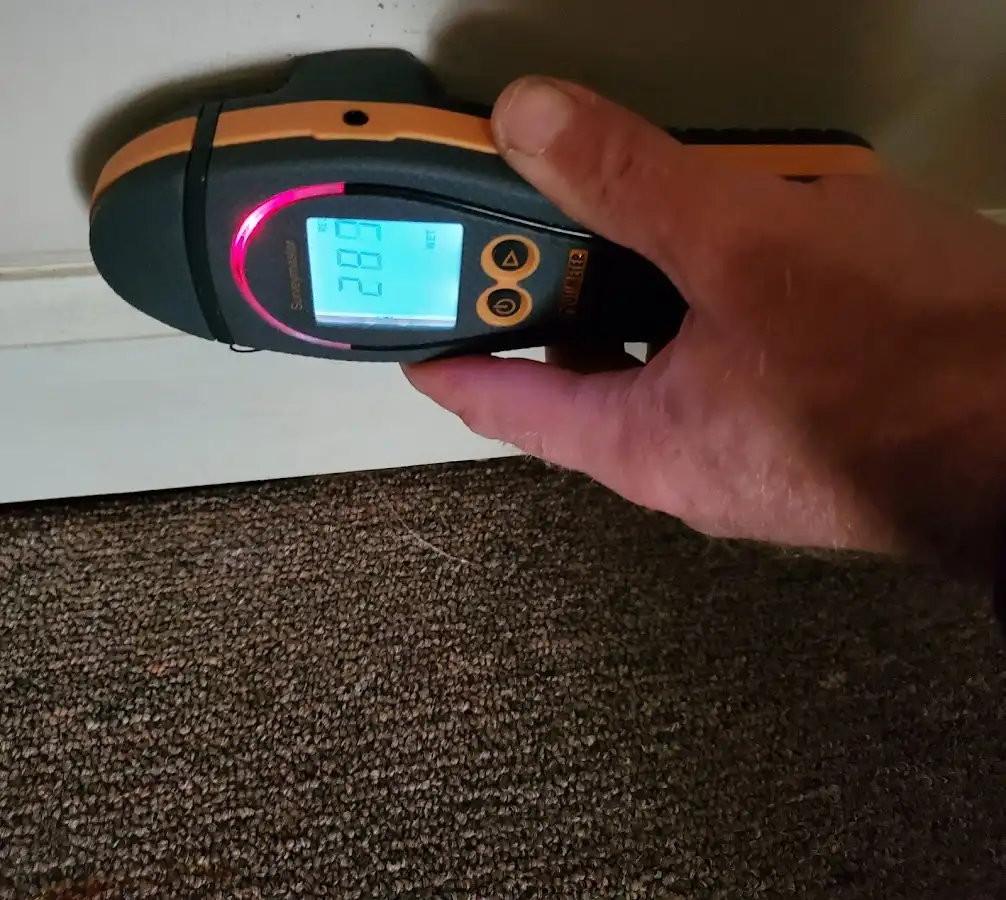 Moisture detection at baseboard during Storm Damage Restoration in Toledo